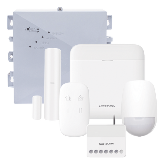 (AX PRO + YONUSA) KIT de Alarma AX PRO / Incluye: 1 Hub con bateria de respaldo / 1 Energizador 2500Mts Lineales / 1 Relevador 0 a 36 Vcc (Max. 5 A)