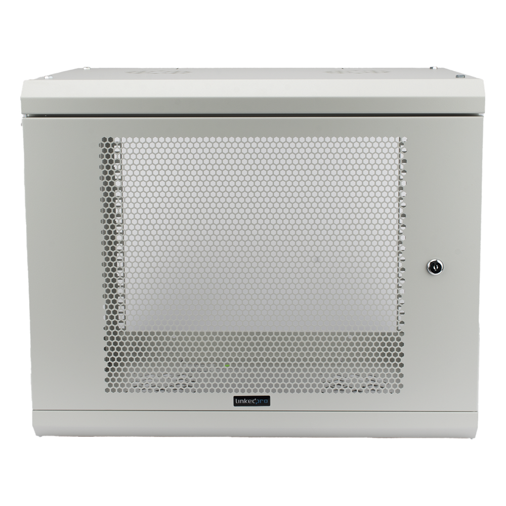 Gabinete de Pared de 9U con Puerta Perforada 455 mm de Profundidad, Rack de 19'', Acero Reforzado Color Blanco