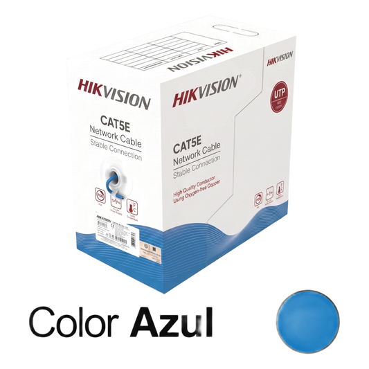 Bobina de Cable UTP 305 Metros (1000 Pies) / Cat5E (24 AWG) / Color Azul / PVC (CM) / Uso en Interior / 100% Cobre / Aplicaciones de CCTV y Redes de