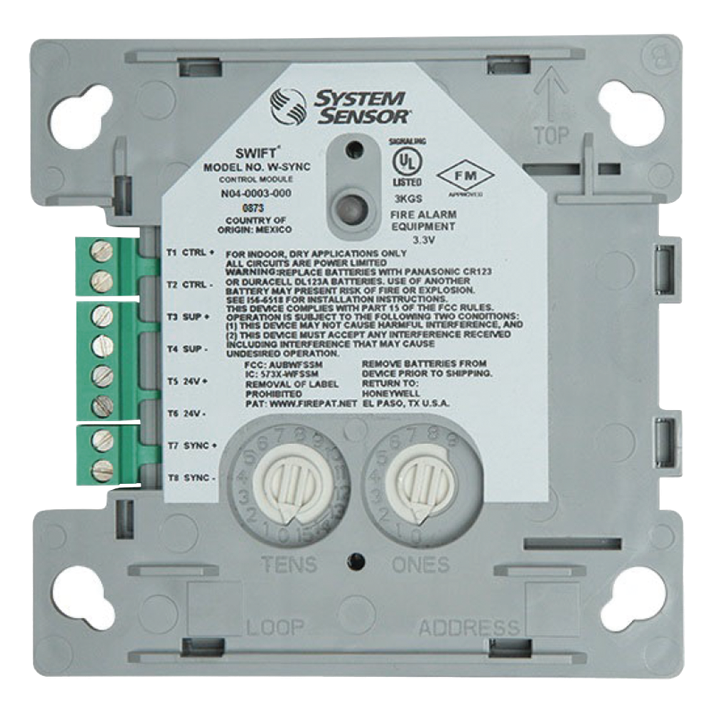 Módulo de Sincronización Inalámbrico / Compatible con Paneles Notifier, Fire-Lite, Silent Knight y Farenhyt / Incluye Baterías