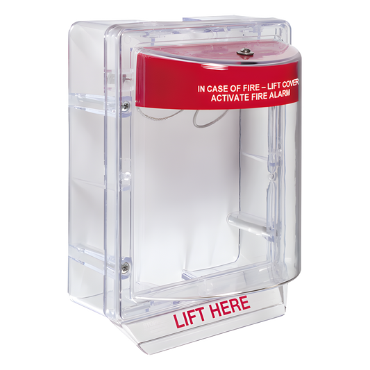 Cubierta Protectora Serie Stopper II® De Policarbonato, Con Bocina, Espaciador Transparente, Montaje en Superficie, Etiqueta en Inglés