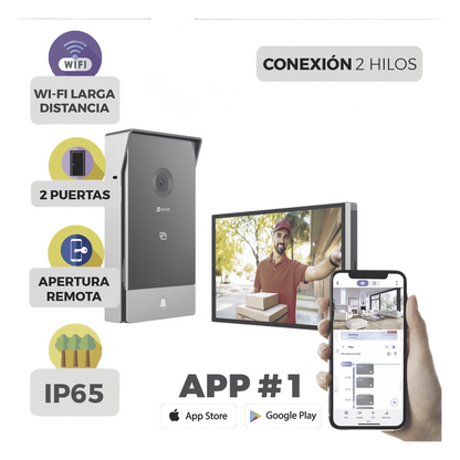 Videoportero IP Conexión a 2 Hilos / Con Monitor Wi-Fi para Interior / Frente de Calle IP65 Uso En Exterior Debe Tener Protección / Cámara 3