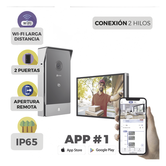 Videoportero IP Conexión a 2 Hilos / Con Monitor Wi-Fi para Interior / Frente de Calle IP65 Uso En Exterior Debe Tener Protección / Cámara 3