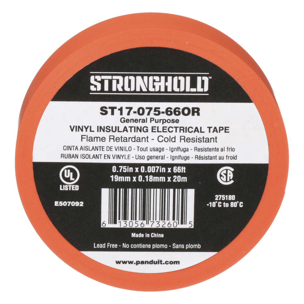 Cinta Eléctrica STRONGHOLD para Aislar, de PVC, Uso General Reparación y Mantenimiento, Grosor de 0.18mm (7 mil), Ancho de 19mm, y 20.12m de Largo