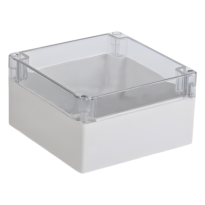Gabinete Plástico para Exterior (IP65) de 160 x 160 x 90 mm Cierre por Tornillos Tapa Transparente.