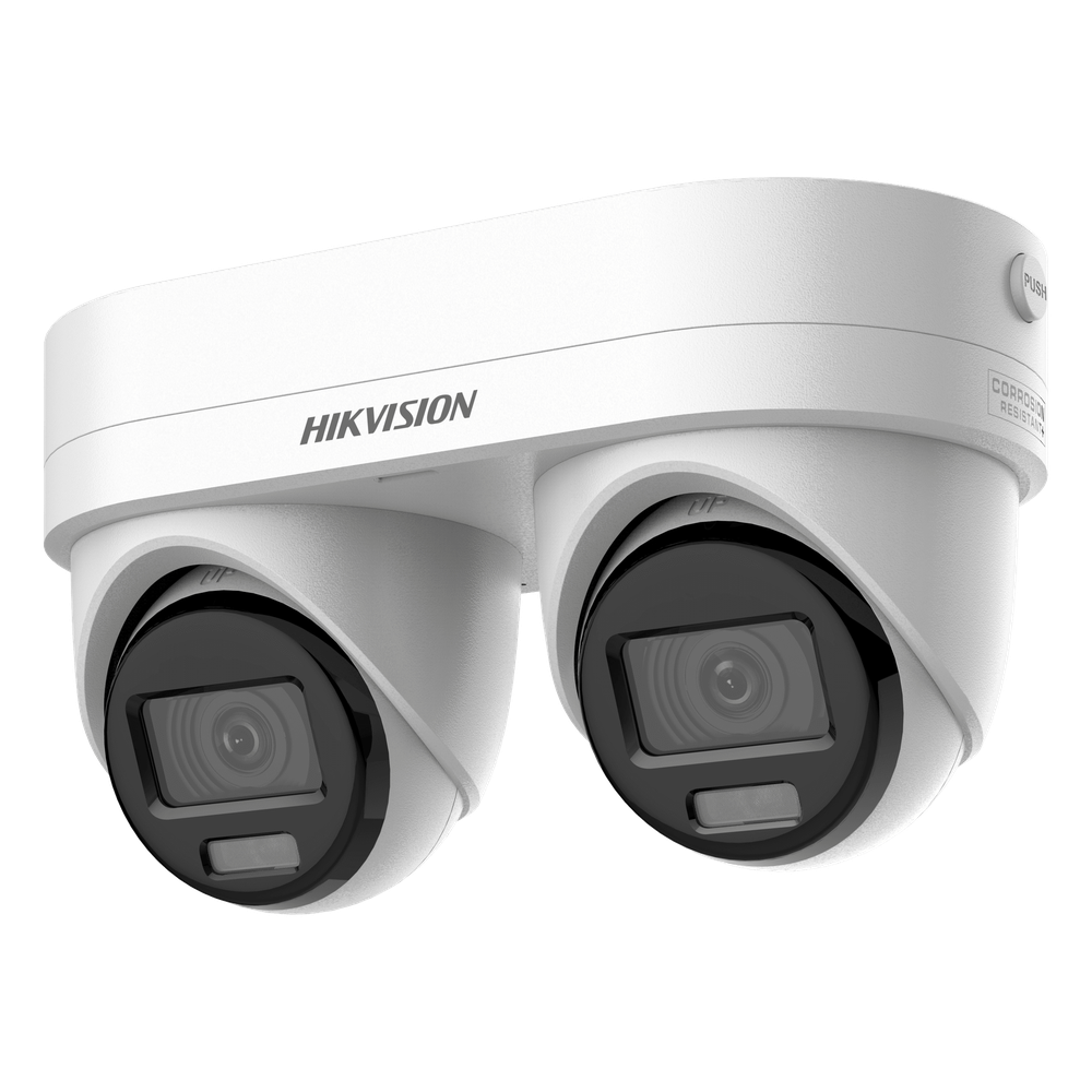PanoVu Series / Lente Dual de 4 Megapixel / 2 Lentes Fijos de 2.8 mm / Recomendado para Pasillos o Esquinas / IP67 / IK10 / PoE / WDR 120 dB / Dual