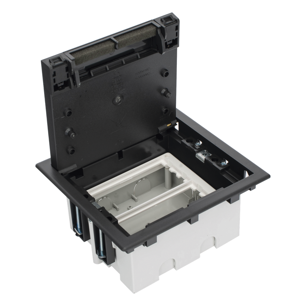 Caja Para Instalación en Piso Falso para Voz, Datos o Contactos Eléctricos / Capacidad para 2 Módulos / Espacio Embellecedor en la Tapa / Profundidad