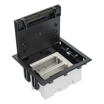 Caja Para Instalación en Piso Falso para Voz, Datos o Contactos Eléctricos / Capacidad para 2 Módulos / Espacio Embellecedor en la Tapa / Profundidad