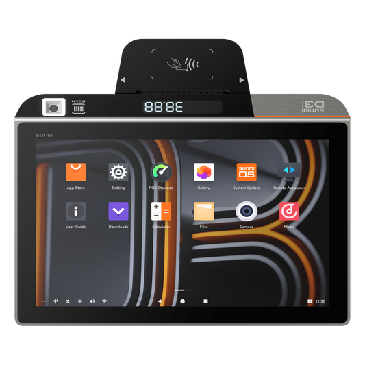 Terminal de Escritorio Inteligente SUNMI D3 MINI / Procesador Qualcomm Hexa-Core 2.4 GHz / 3 GB RAM + 32 GB ROM / Pantalla Principal 10.1" IPS