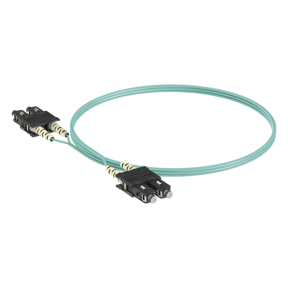 Jumper de Fibra Optica Multimodo 50/125 OM3, SC-SC Duplex, OFNR (Riser), Color Aqua, 2 Metros (6.56 Pies)