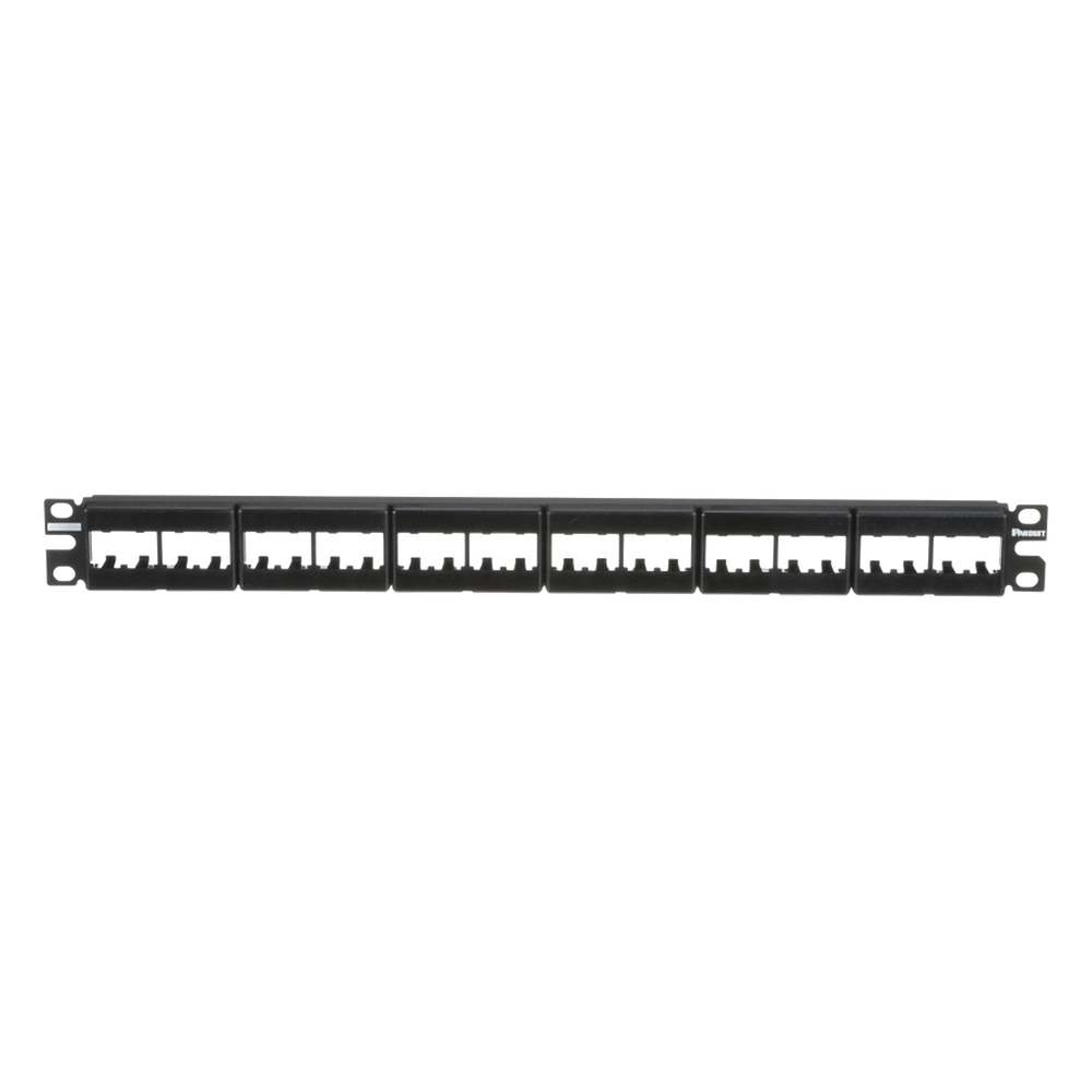 Panel de Parcheo Modular Mini-Com (Sin Conectores), Plano, Sin Blindaje, Con Etiqueta y Cubierta, de 24 Puertos, 1UR