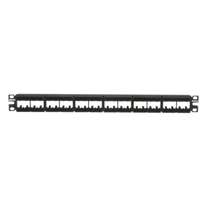 Panel de Parcheo Modular Mini-Com (Sin Conectores), Plano, Sin Blindaje, Con Etiqueta y Cubierta, de 24 Puertos, 1UR