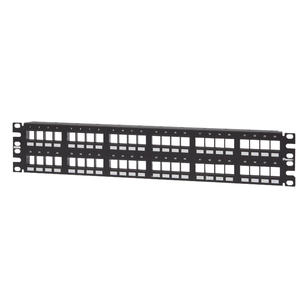 Panel de Parcheo Modular Keystone (Sin Conectores), Numerado y Espacio para Etiquetas, de 48 Puertos, 2UR