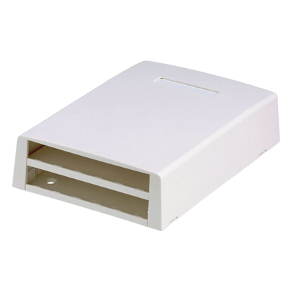 Caja de Montaje en Superficie, con Accesorio para Resguardo de Fibra Óptica, para 12 Módulos Mini-Com, Color Blanco