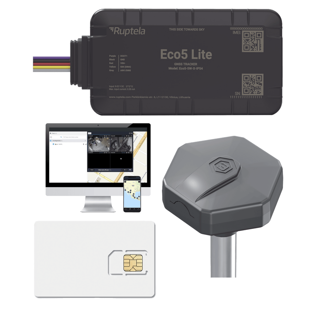 Rastreador Vehicular y Monitoreo de Flota / BLE 5.0 y GNSS / LTE CAT1 y LTE-M con Respaldo 2G / GNSS U-blox / MiKado IP54 / -20 °C a +40 °C
