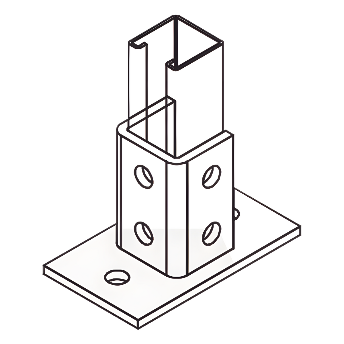 Base Rectangular con 2 perforaciones para Perfil Sencillo.