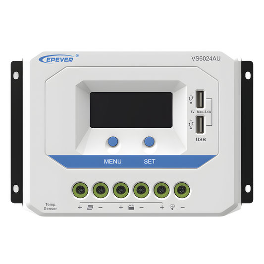 Controlador Solar PWM / 60A / 12/24V / Doble USB / Pantalla LCD / Tierra Positivo Común