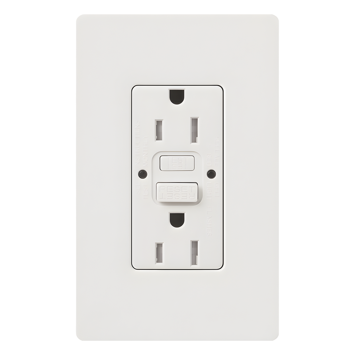 Tomacorriente dúplex GFCI autocomprobable de 15 A y 125 V, resistente a manipulaciones, con indicadores LED de estado y cara estilo decorador, color