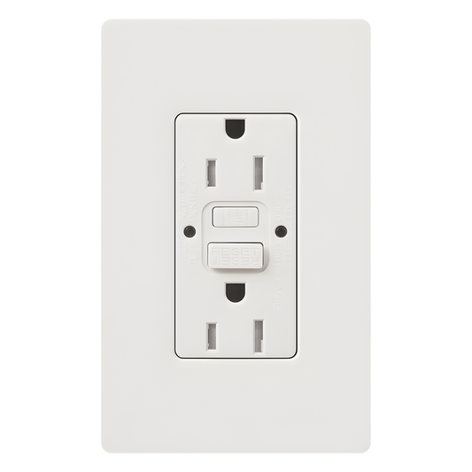 Tomacorriente dúplex GFCI autocomprobable de 15 A y 125 V, resistente a manipulaciones, con indicadores LED de estado y cara estilo decorador, color