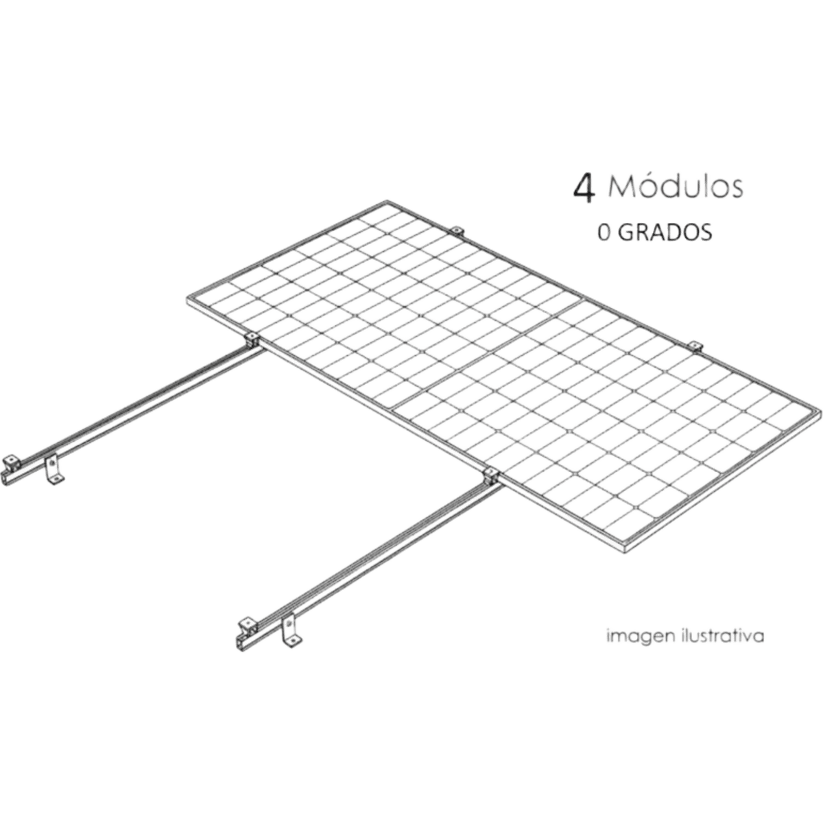 Kit Basel Sistema de Montaje Fotovoltaico Para 4 Módulos a 0° / Velocidad de Viento 170 km/h / Módulo 2.382 m x 1.134 m (7.81 ft x 3.72 ft)