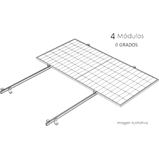 Kit Basel Sistema de Montaje Fotovoltaico Para 4 Módulos a 0° / Velocidad de Viento 170 km/h / Módulo 2.382 m x 1.134 m (7.81 ft x 3.72 ft)