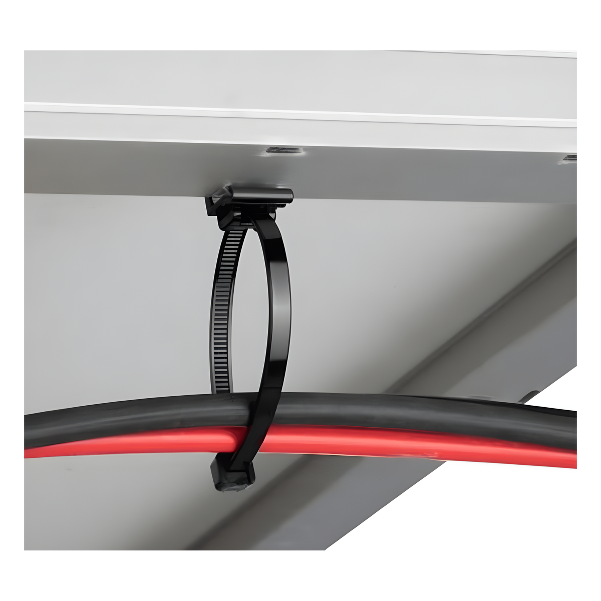 Cincho de Nylon 6.6 Solar Clip, 188mm largo x 14mm ancho, Color Negro, Exterior Resistente a Rayos UV, Paquete de 100pz