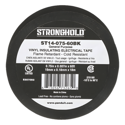 Cinta Eléctrica STRONGHOLD para Aislar, de PVC, Uso General Reparación y Mantenimiento, Grosor de 0.18mm (7 mil), Ancho de 19mm, y 18m de Largo