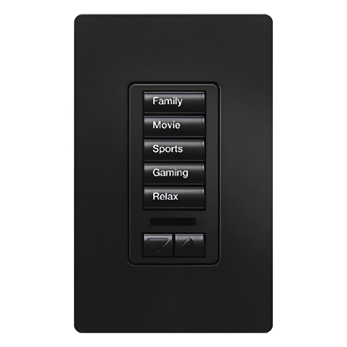 Teclado de pared para RadioRA 2 con 5 botones programables y par de botones subir/bajar, retroiluminado y grabable, para control de iluminación y