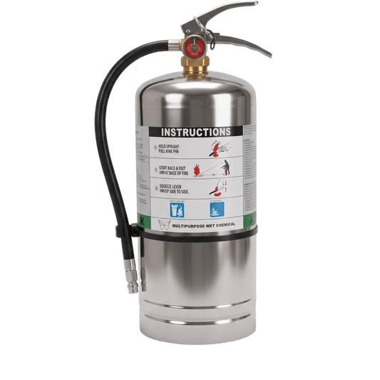 Extintor de agente químico liquido, especializado en fuegos de cocina clase K, listado UL, 6 L.