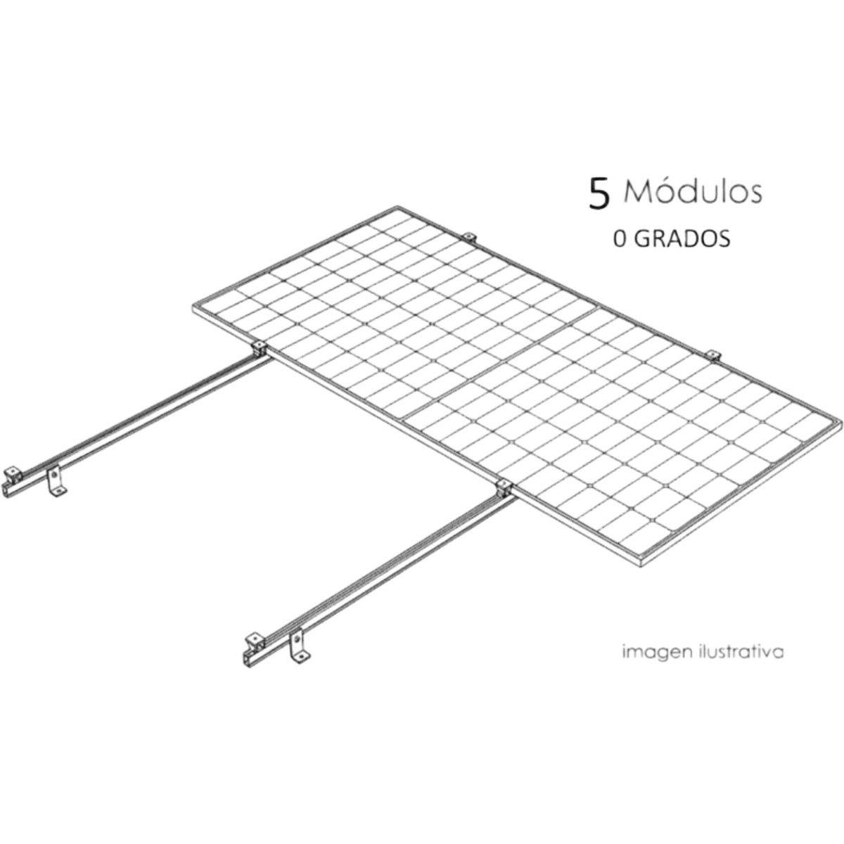 Kit Basel Sistema de Montaje Fotovoltaico Para 5 Módulos a 0° / Velocidad de Viento 170 km/h / Módulo 2.382 m x 1.134 m (7.81 ft x 3.72 ft)