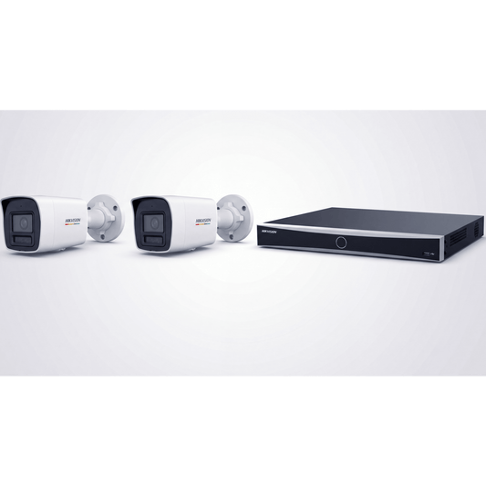 [ KIT ACUSEEK 2 CAM + 1 NVR ] / NVR 12 Megapixel / 8 Canales IP / 8 Puertos PoE / Cámara 4 MP / Tipo Bullet / Luz Dual 30 mts IR + 30 mts Luz blanca