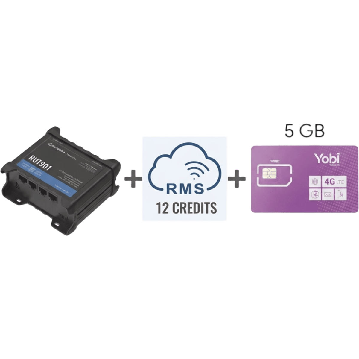 Router Teltonika LTE/4G RUT901 + 12 creditos RMS + SIM de YOBI de 5GB por Mes durante un año de servicio (solo datos)