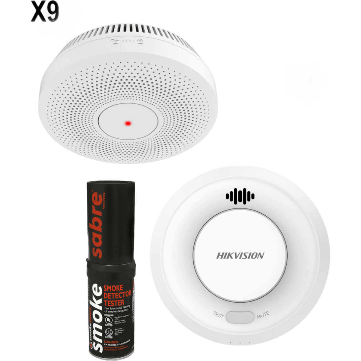 Kit de Detección de Humo HikFire / 9 Detectores Interlink HF-S3E-R + 1 Hub Wi-Fi HF-SG3-WF/R / Interconectable 30 Dispositivos / Hik-Connect