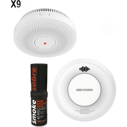Kit de Detección de Humo HikFire / 9 Detectores Interlink HF-S3E-R + 1 Hub Wi-Fi HF-SG3-WF/R / Interconectable 30 Dispositivos / Hik-Connect