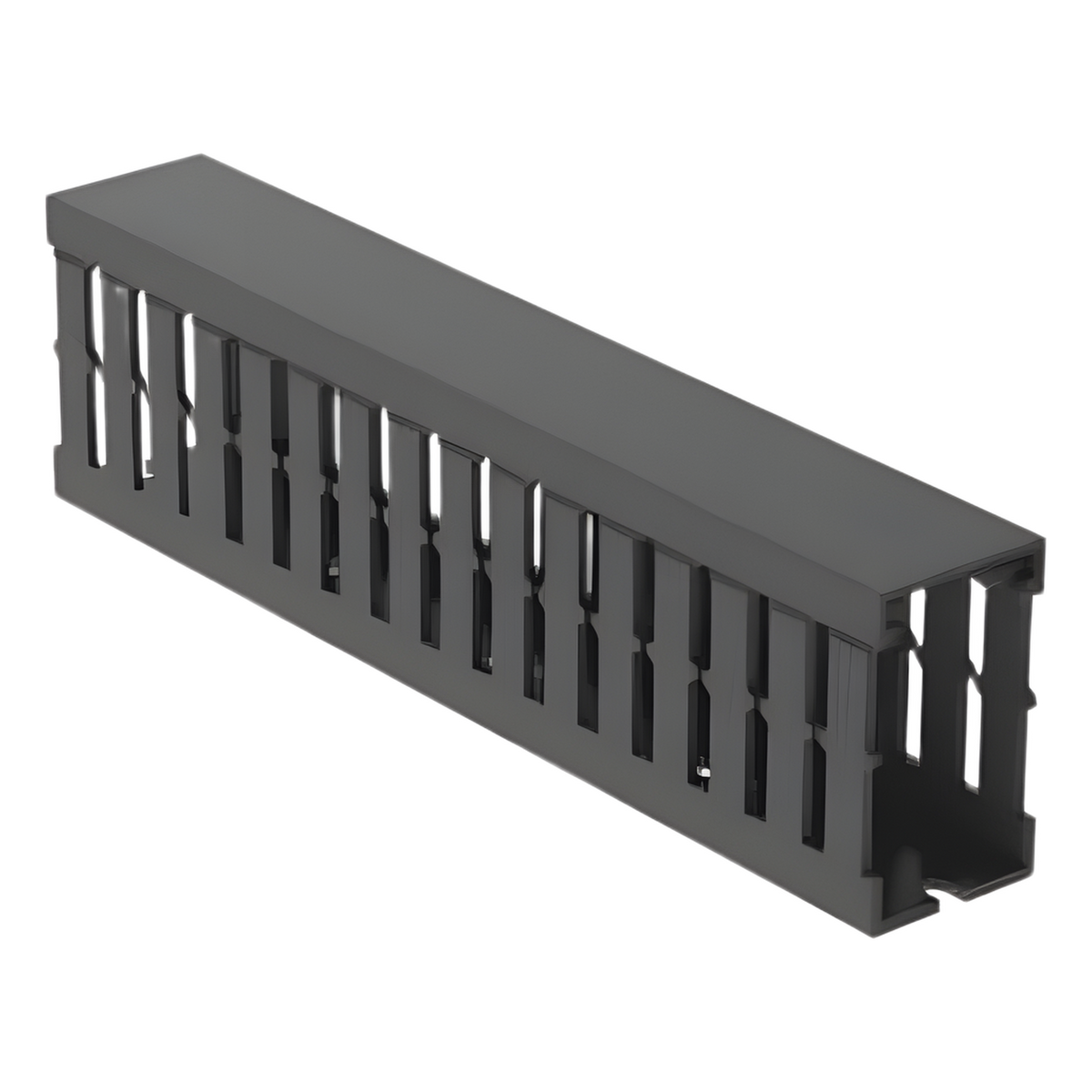 Canaleta Ranurada de PVC con Tapa, Tipo F, 32 mm de Ancho, 53.8 mm de Alto y 2 m de Largo, Color Gris