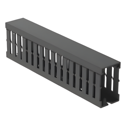 Canaleta Ranurada de PVC con Tapa, Tipo F, 32 mm de Ancho, 53.8 mm de Alto y 2 m de Largo, Color Gris
