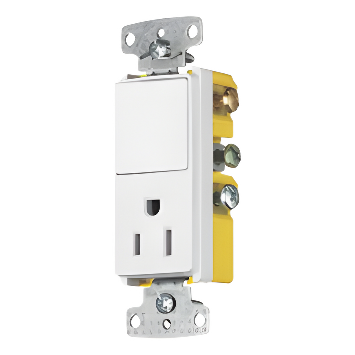 Combinación de Contacto y Apagador Decorador 15A 125V/ Color Blanco.