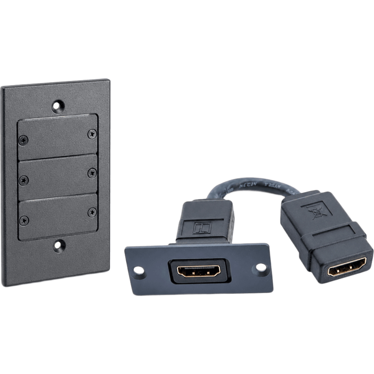Kit Wall Plate HDMI | Frame 1 Gang METAL Versión USA | Inserción HDMI Espacio Simple | Incluye Inserciones en y Tornillos | Negro