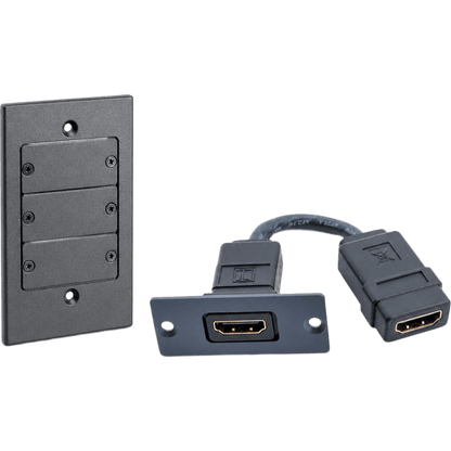 Kit Wall Plate HDMI | Frame 1 Gang METAL Versión USA | Inserción HDMI Espacio Simple | Incluye Inserciones en y Tornillos | Negro