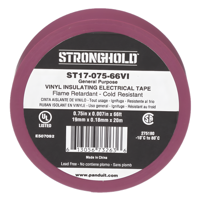 Cinta Eléctrica STRONGHOLD para Aislar, de PVC, Uso General Reparación y Mantenimiento, Grosor de 0.18mm (7 mil), Ancho de 19mm, y 20.12m de Largo