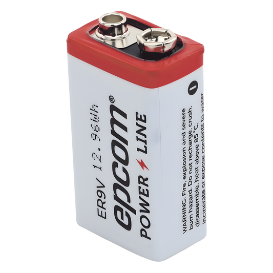 Batería de Litio 9V / 1200 mAh / Cloruro de Tionilo / No Recargable / Operación -60°C a +85°C / Acero Inoxidable
