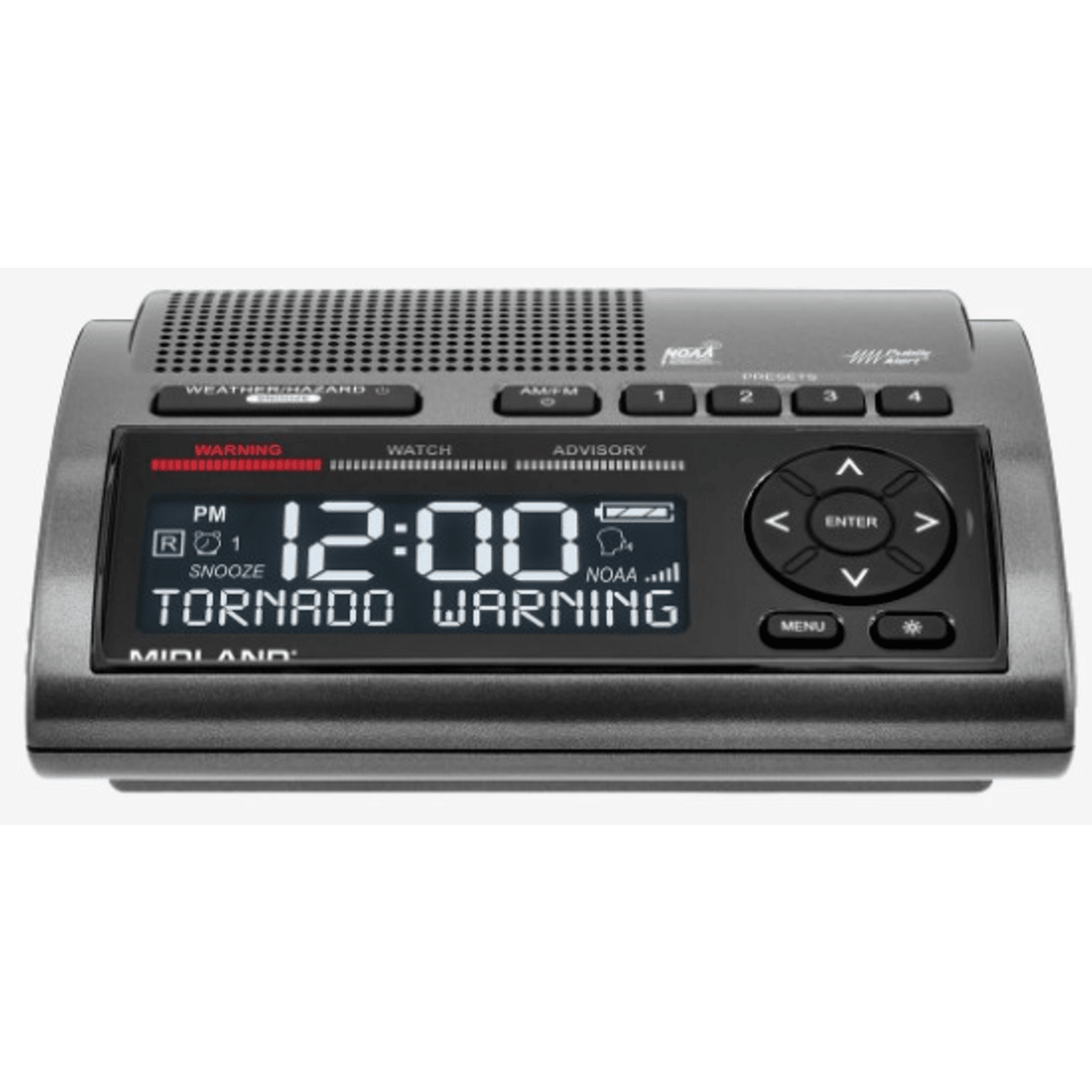 Radio de Alerta Meteorológica WR400 / 7 Canales NOAA y Environment Canada / Almacena 10 Alertas / Sirena de 85 dB / Reloj Dual con Alarma / Carga USB