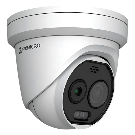 (HIKMICRO) Turret IP Bi-espectral (Térmica + Óptica) / Lente Térmico 2.1 mm (256 X 192) / Lente Óptico 2.2 mm (5 Megapixel) / Detección de
