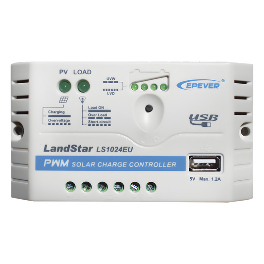 Controlador Solar PWM / 10A / 12/24V / Puerto USB / Indicadores LED / Tierra Positivo Común