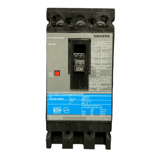 Interruptor Termomagnético ED6 600V 3X100A, Con zapatas principales.