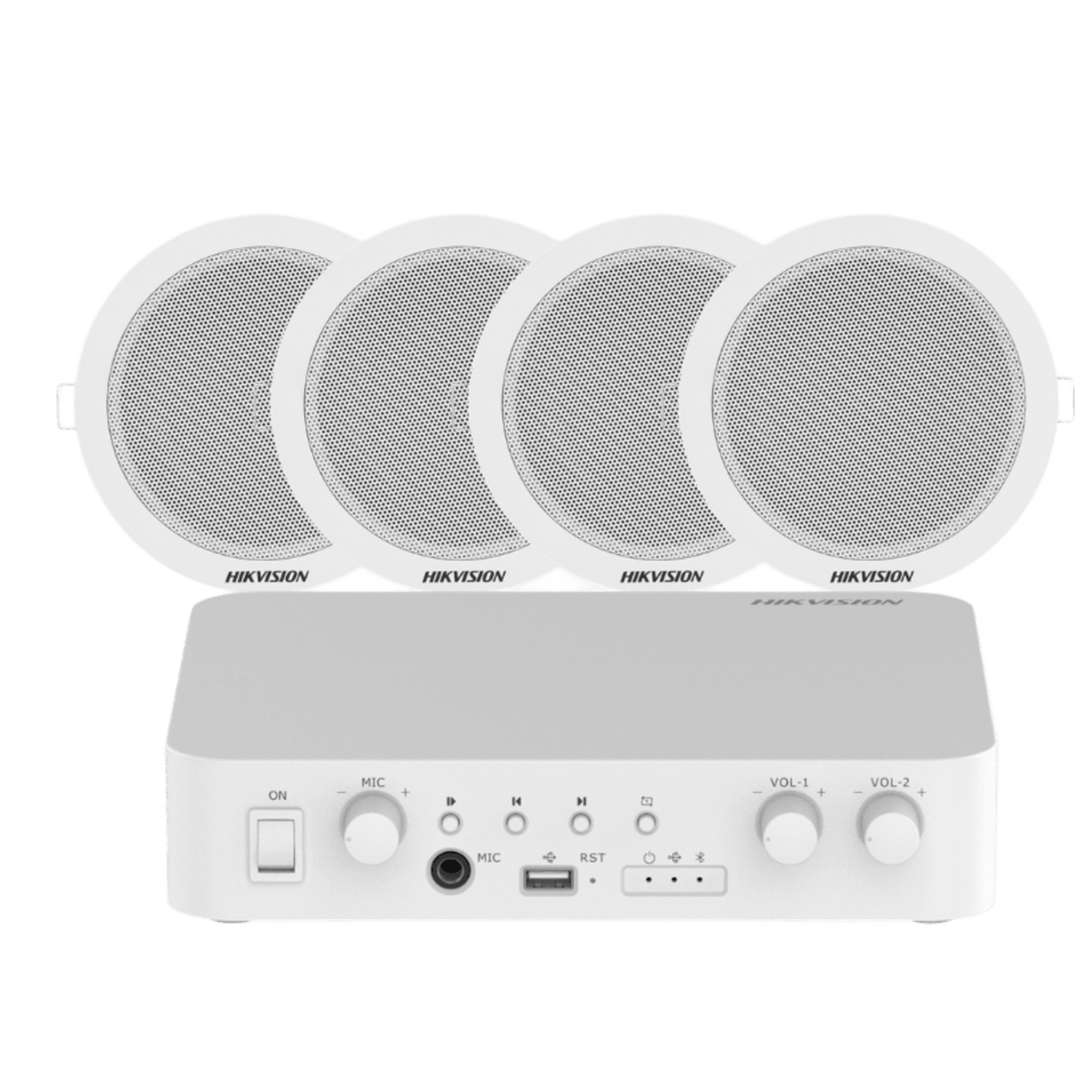 Kit de amplificador compatible con Spotify | bluetooth | 4 altavoces para plafón | sistema 100v | 2 canales con control de volumen independiente |