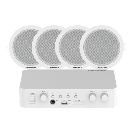 Kit de amplificador compatible con Spotify | bluetooth | 4 altavoces para plafón | sistema 100v | 2 canales con control de volumen independiente |