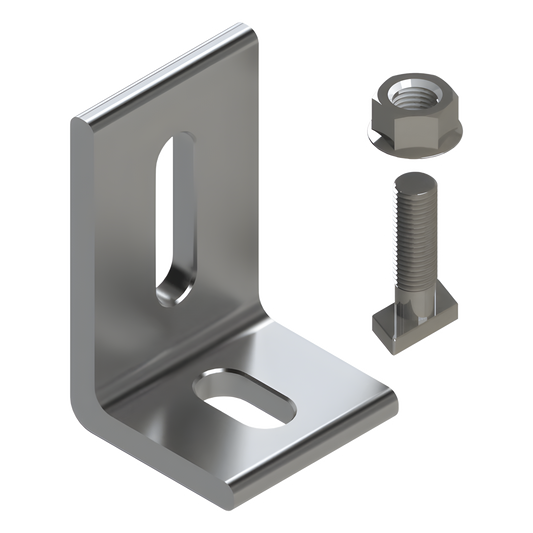 Herraje en L / L Foot / Fijación al Suelo / Aluminio Serie 6000 / Acero Inoxidable / Compatible con N Rail 4.72 / Techos Planos e Inclinados