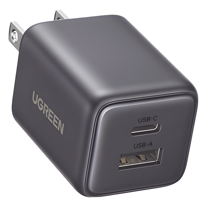 Cargador rápido GaN 1A1C de 20 W y 2 puertos