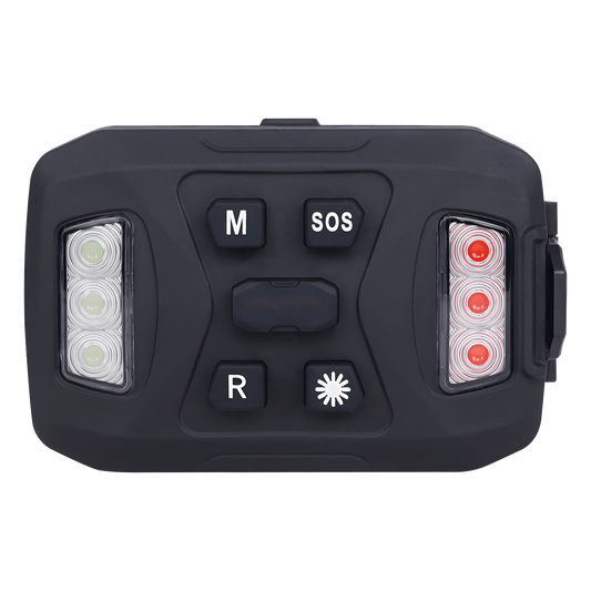Luz Auxiliar Recargable, 26 LEDs, Rojo/Azul/Blanco, Incluye Clip y Base Magnética